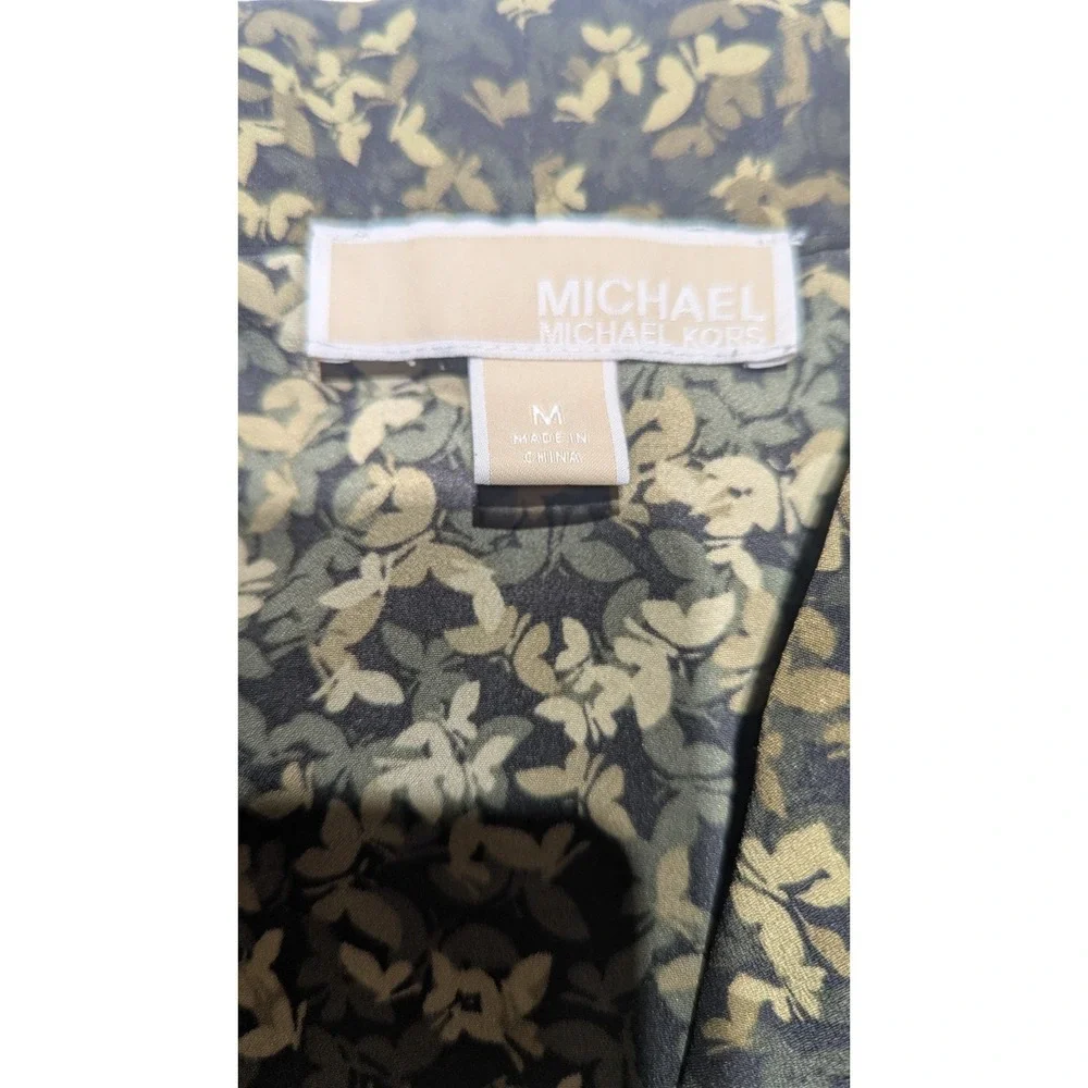 Michael Michael Kors Womens M Butterfly‎ Print Polyester Blouse Olive Gold